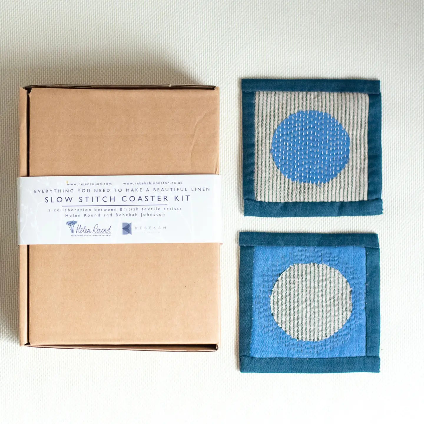 Helen Round Slow Stitched Coasters Kit in Linen Indigo Blue