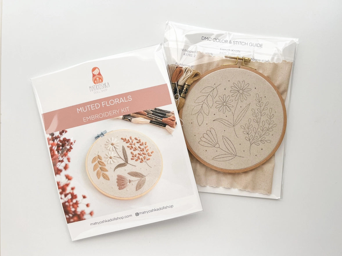 Muted Florals Embroidery Kit by Matryoshka Doll Shop