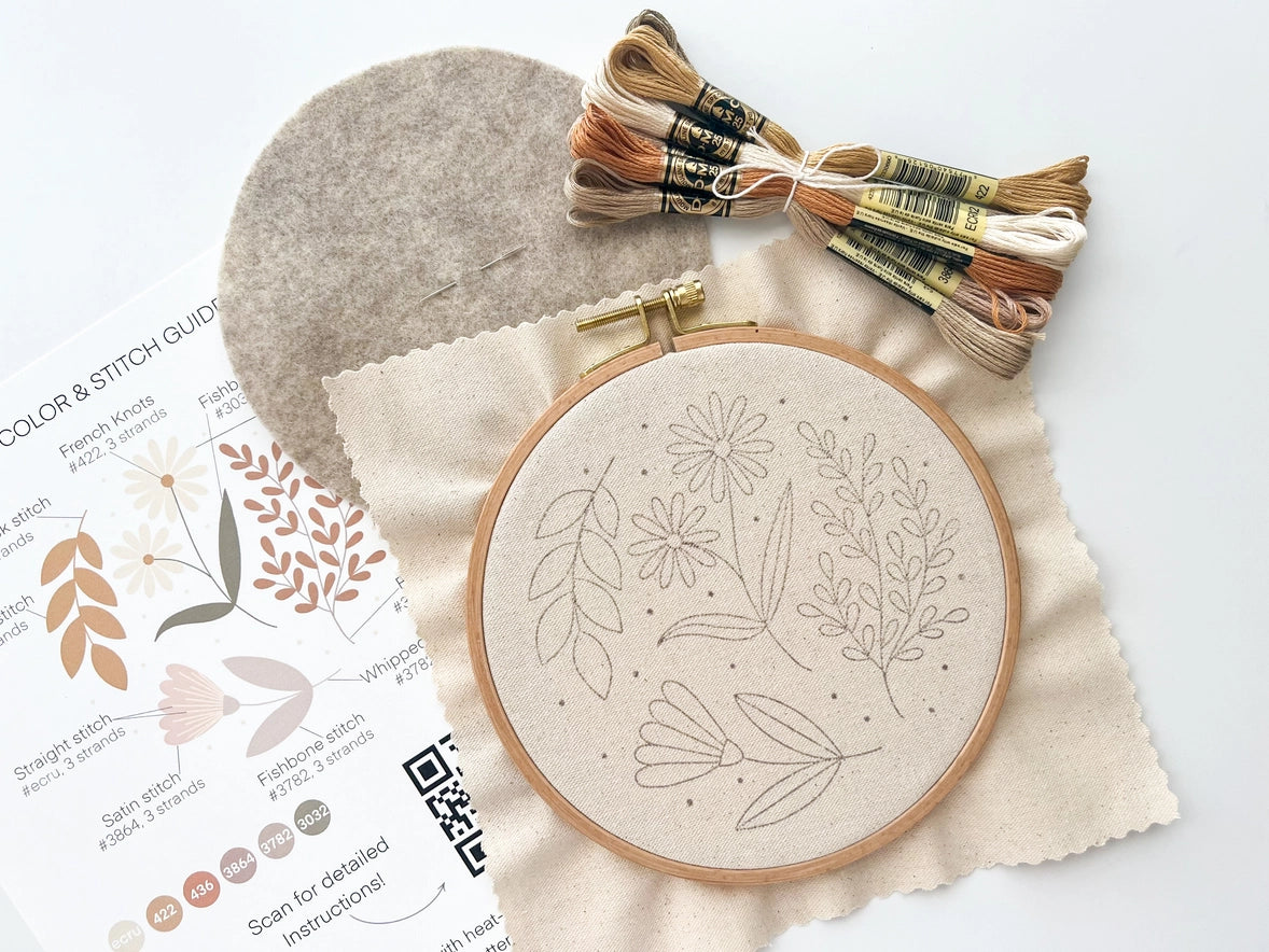 Muted Florals Embroidery Kit by Matryoshka Doll Shop