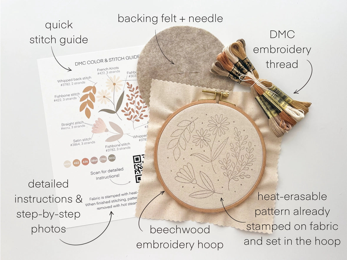 Muted Florals Embroidery Kit by Matryoshka Doll Shop