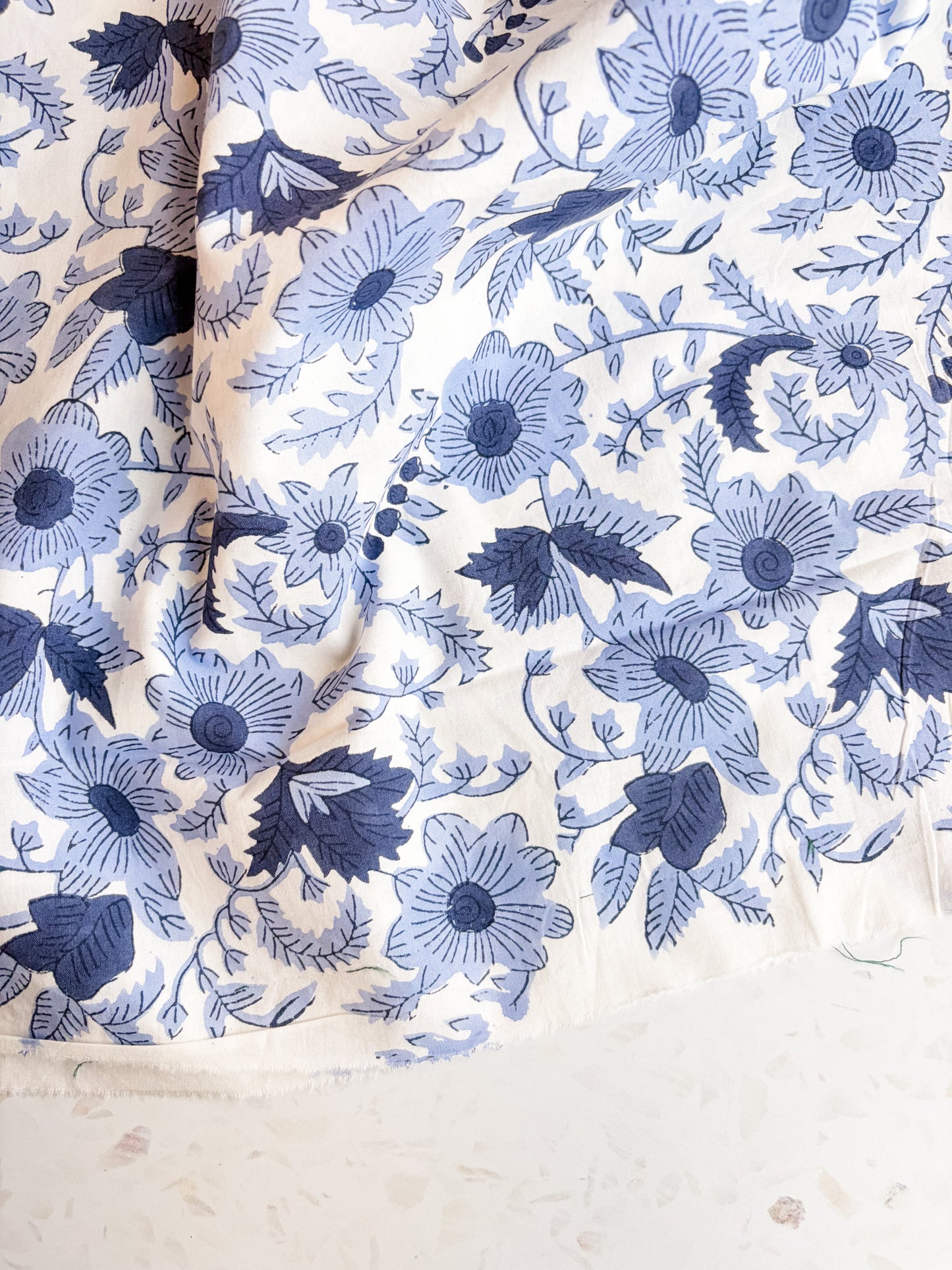 Fableism Block Print Cotton: Country Floral in Blue