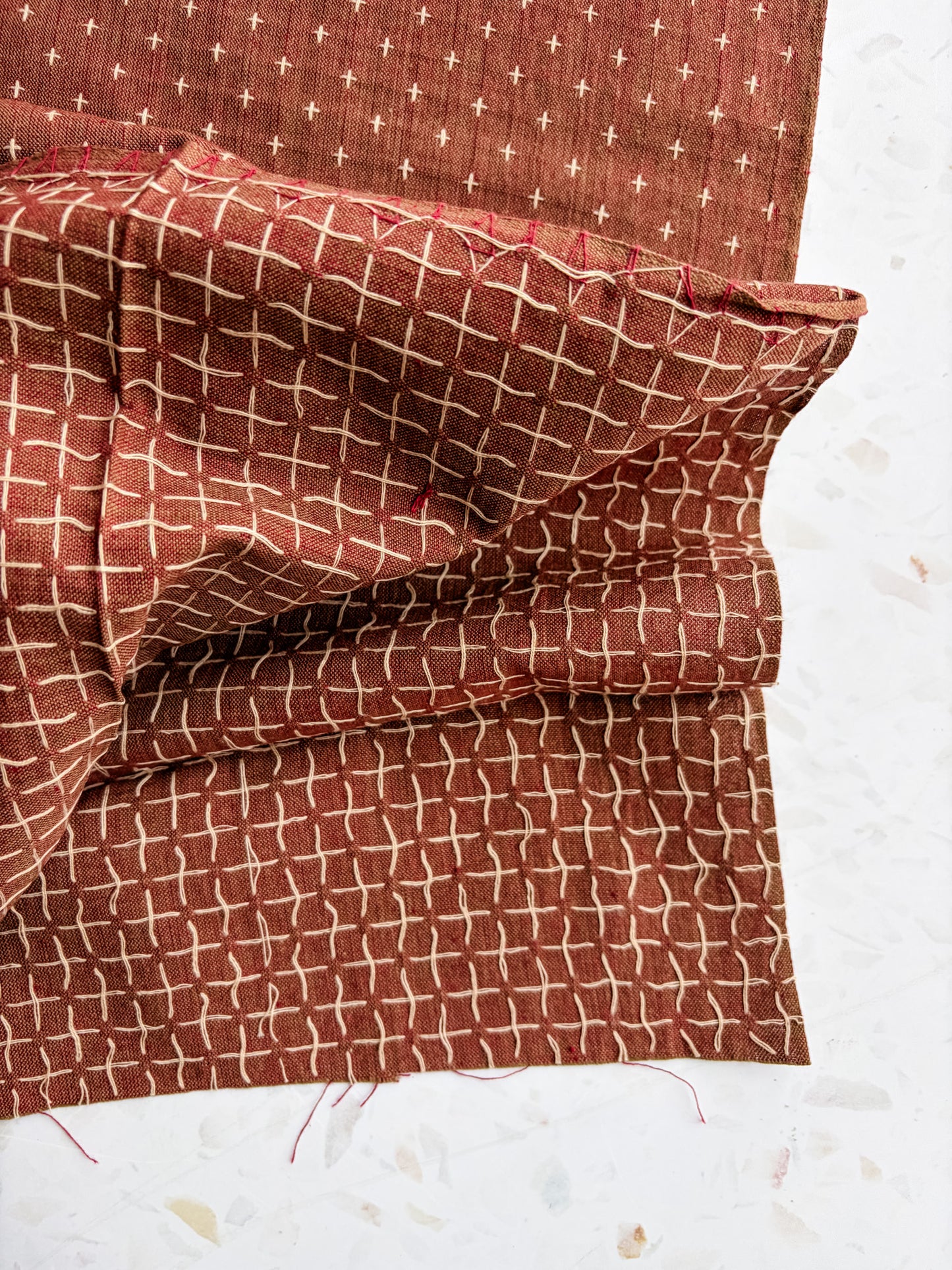 Gathering Cloth Cross Stitch in Russet