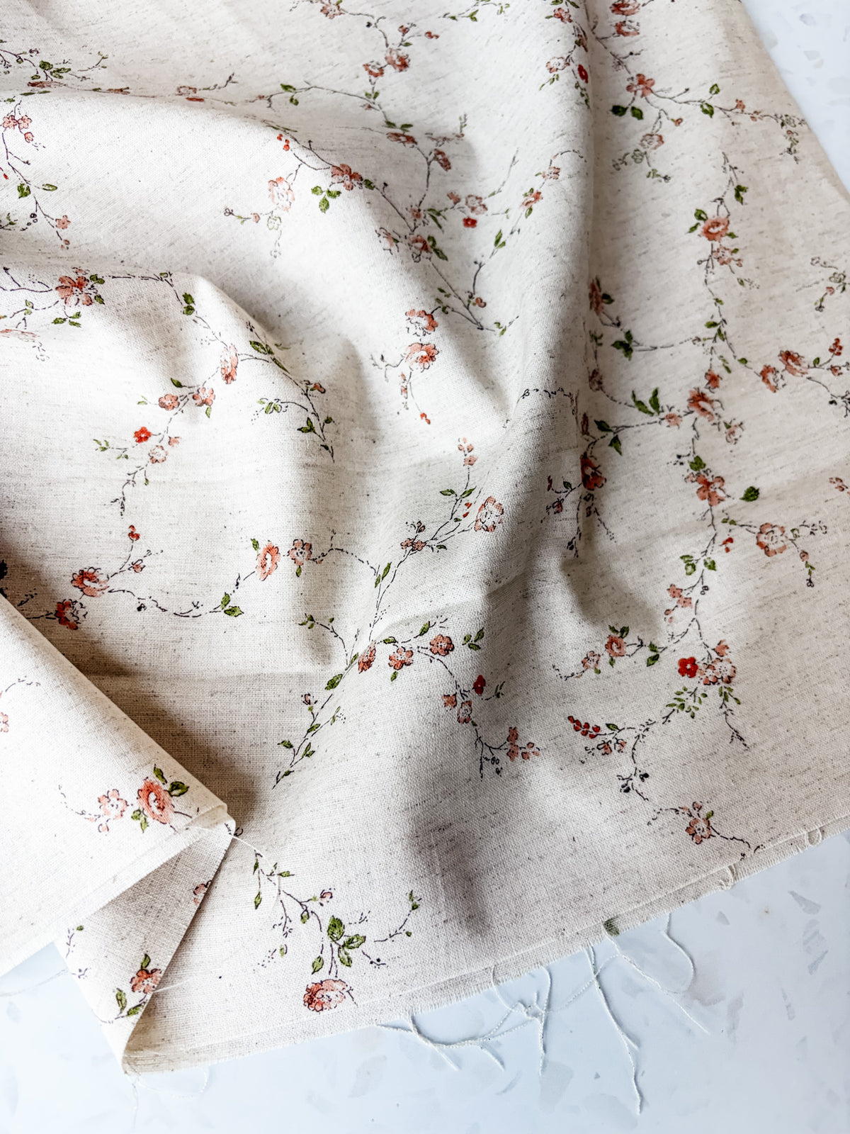 KOKKA Heirloom Floral Cotton Linen | Posy in Soft Pink