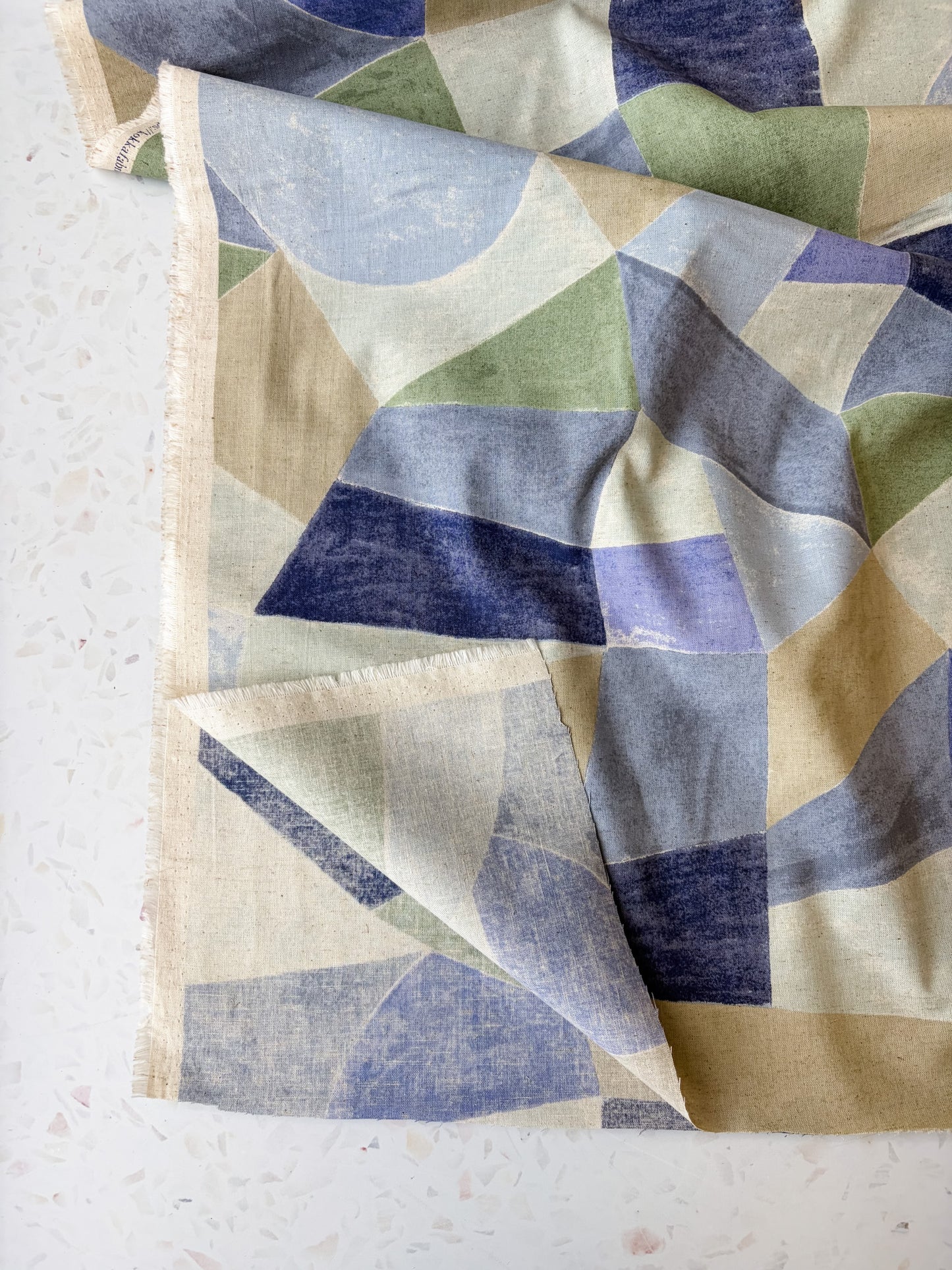 Pathway Cotton Linen Sheeting by Bookhou | Shapes in Blue