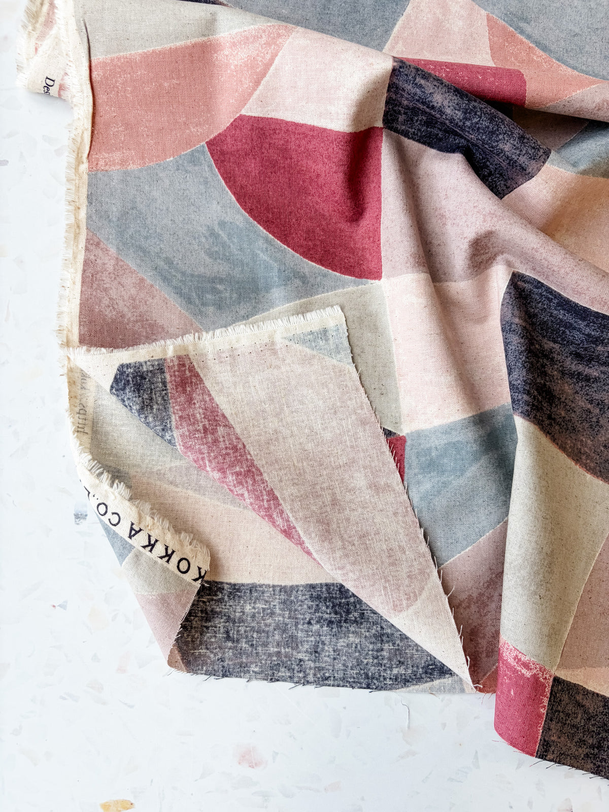 Pathway Cotton Linen Sheeting by Bookhou | Shapes in Dark Pink