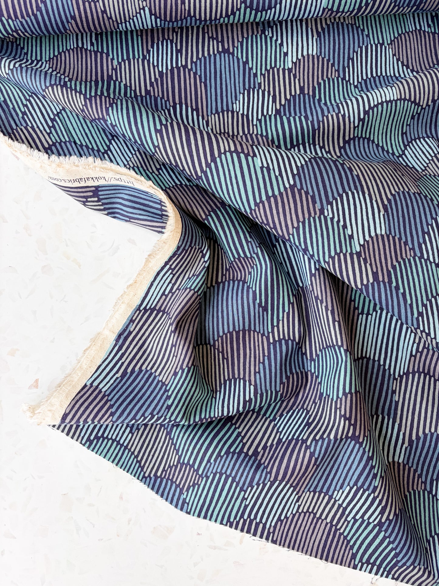 Pathway Cotton Linen Sheeting by Bookhou | Scallops in Navy