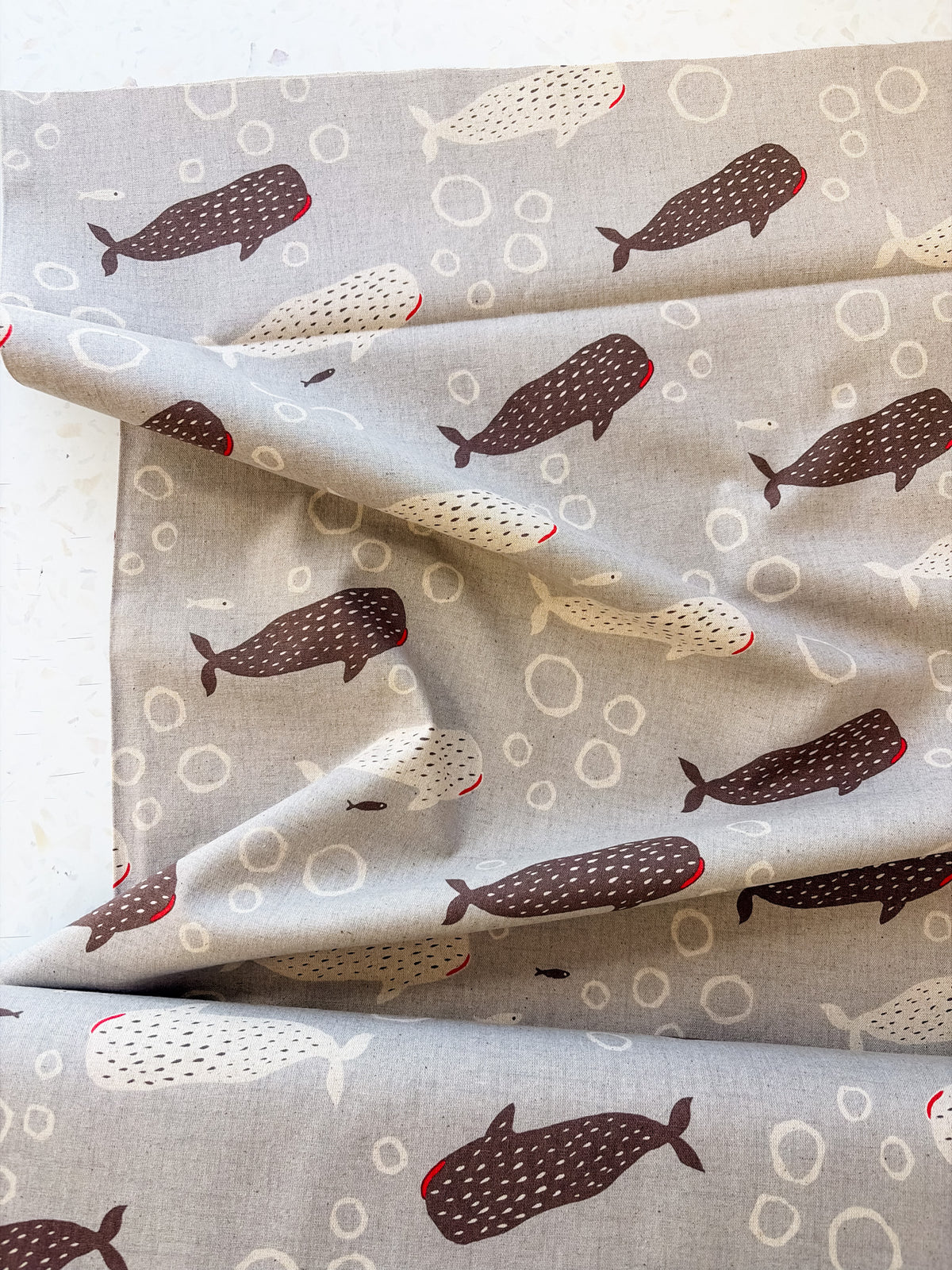 Little Whale Parade in Driftwood | Cotton-Linen Canvas