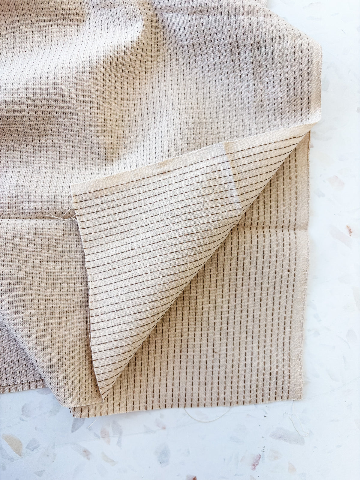 Top-Stitched Cotton Woven | Running Stitch in Oatmilk