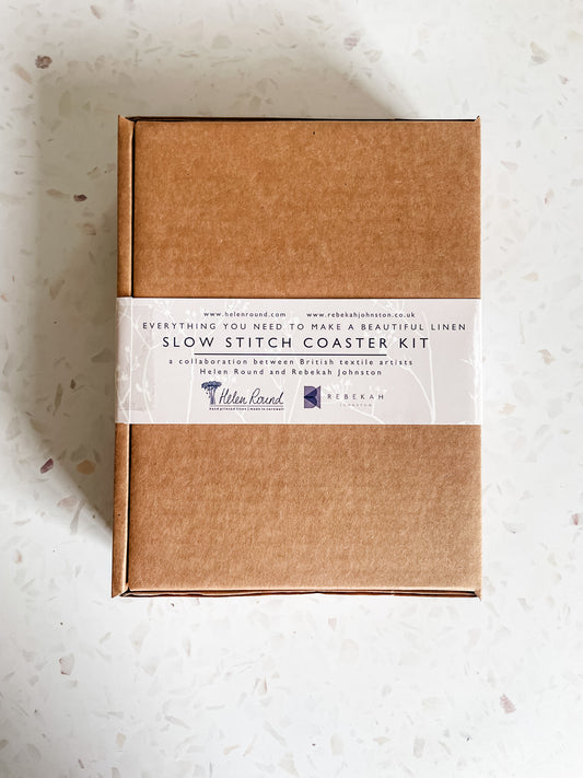 Helen Round Slow Stitched Coasters Kit in Linen Indigo Blue