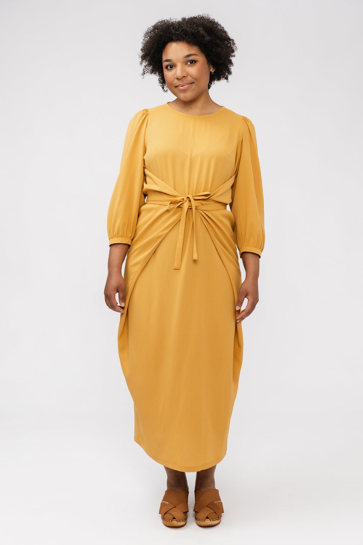 long sleeve pinafore dress Cotton Pinafore in Brushed Olive-Small