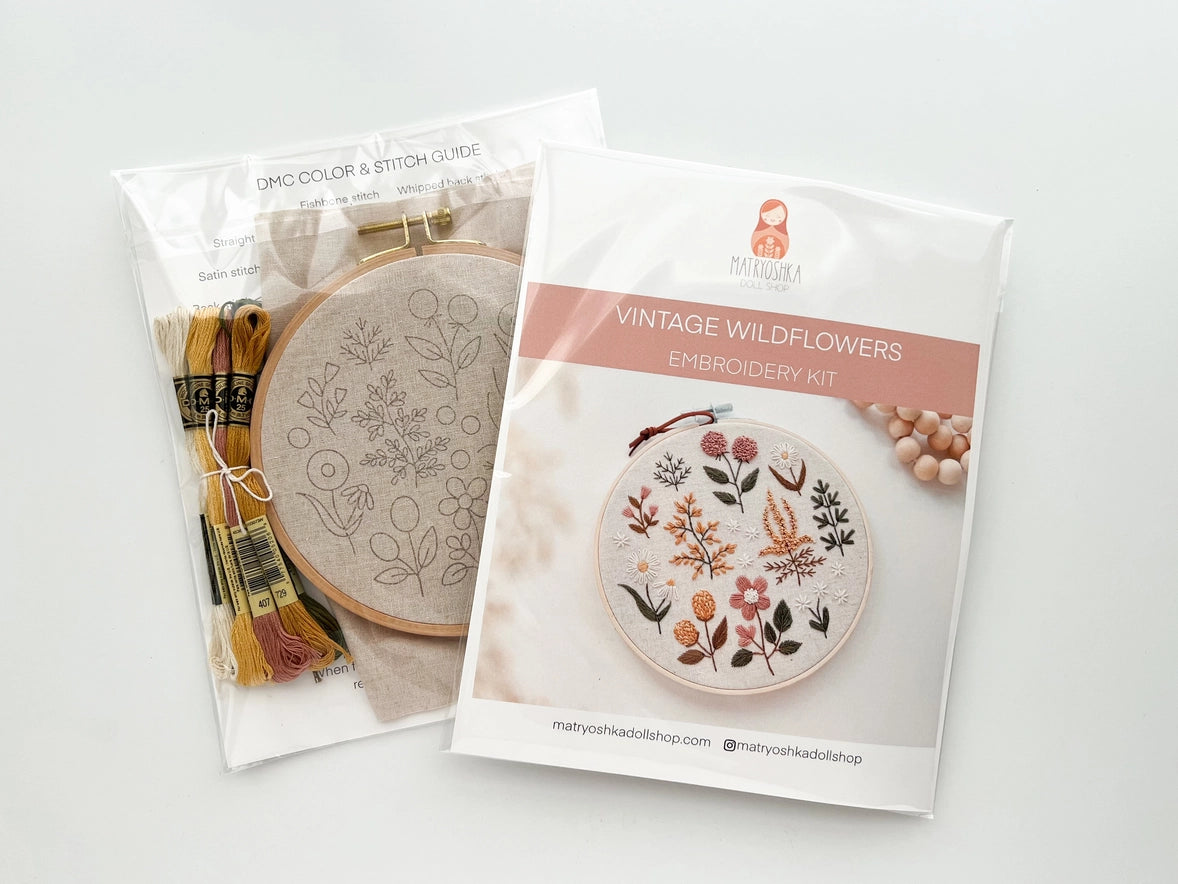 Vintage Wildflowers Embroidery Kit by Matryoshka Doll Shop