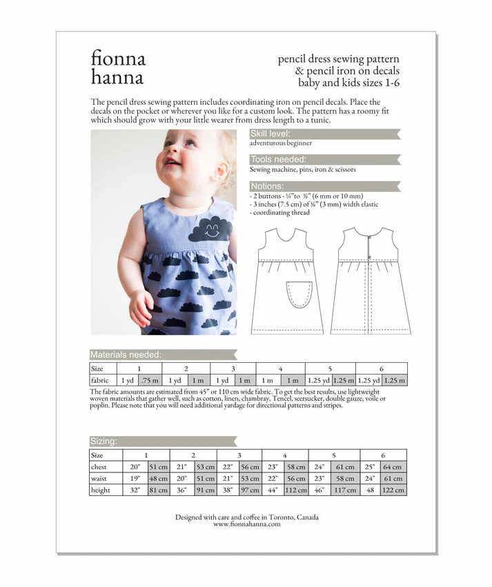 Pencil Dress Pattern & Iron-On Decals by Fionna Hanna | Printed Pattern