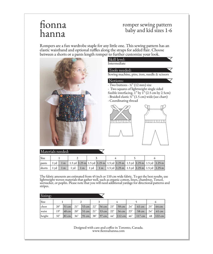 Ruffle Romper Pattern by Fionna Hanna | Printed Pattern