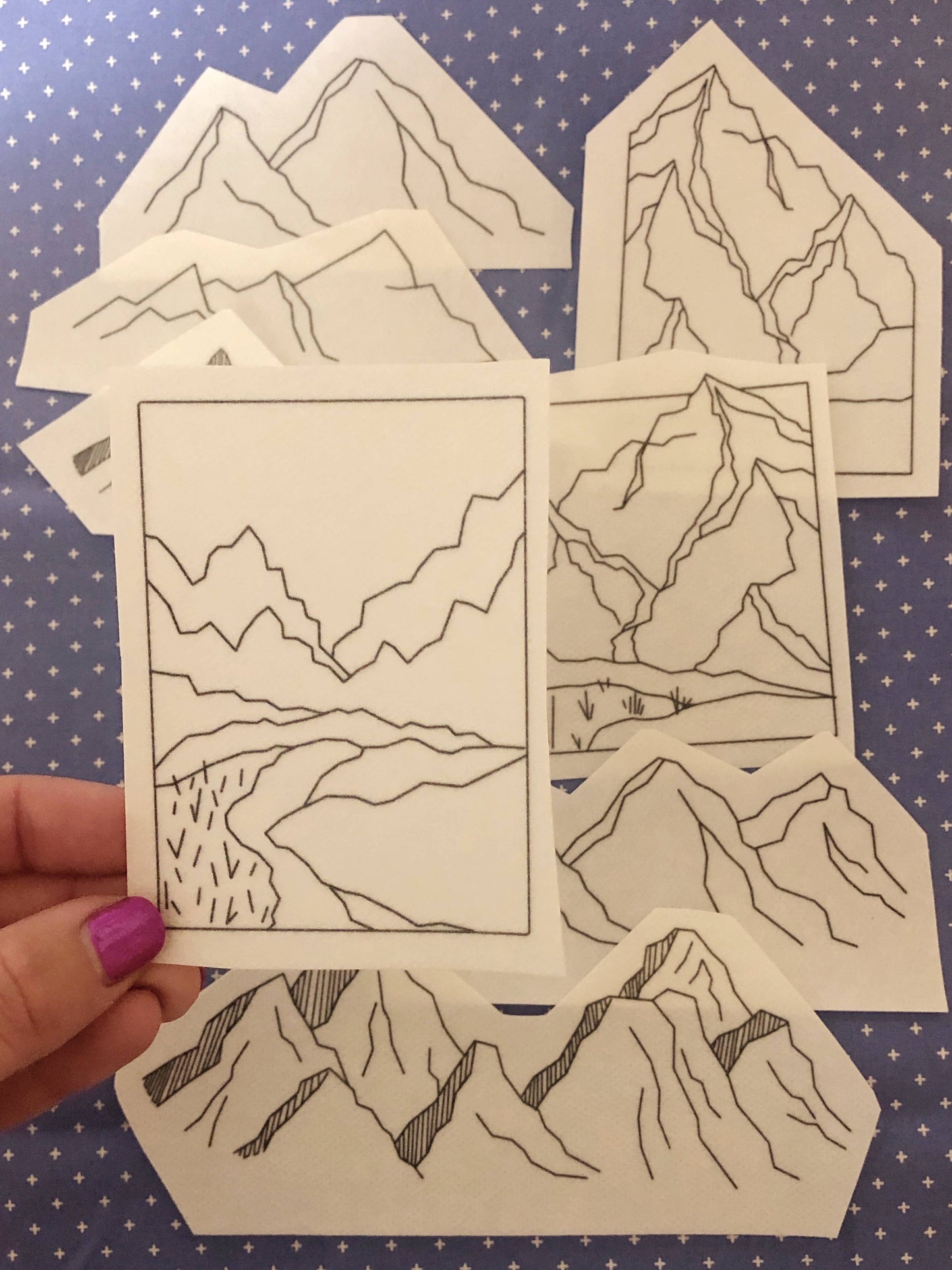Mountains Hand Embroidery - Peel Stick & Stitch Patterns