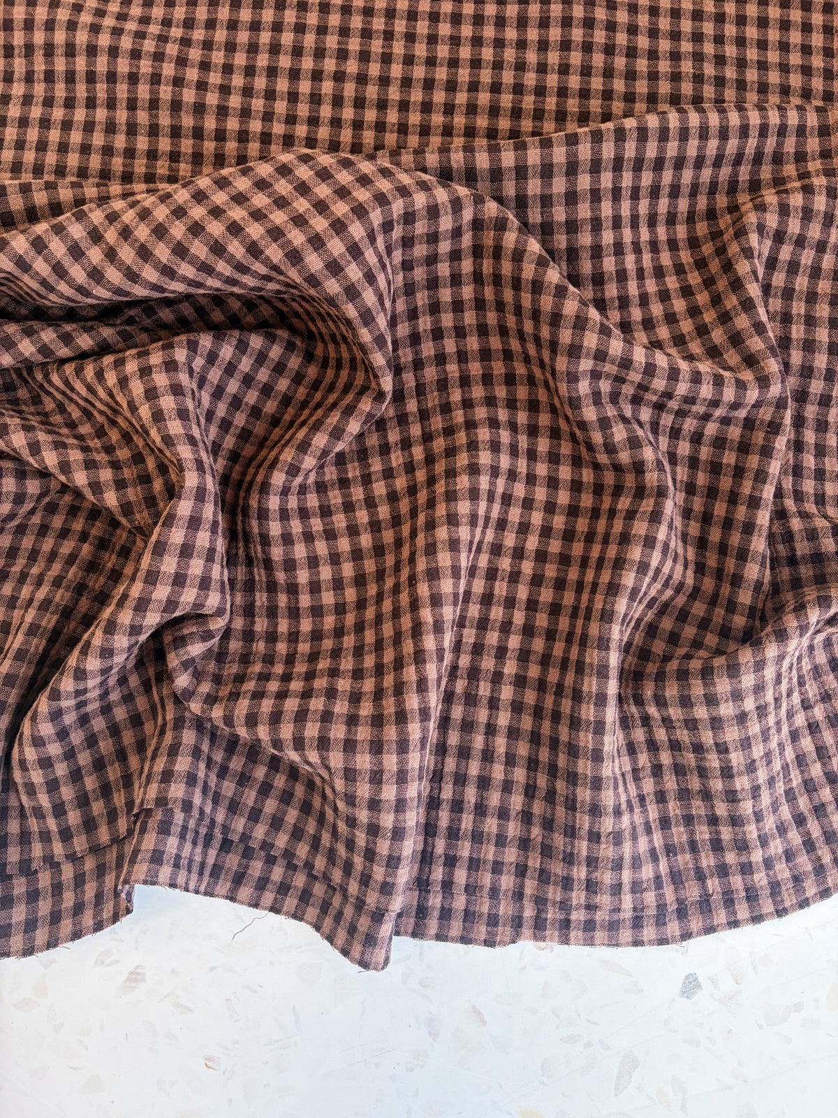 1-yd Remnant: Lennon Yarn Dyed Double Gauze Check in Cocoa