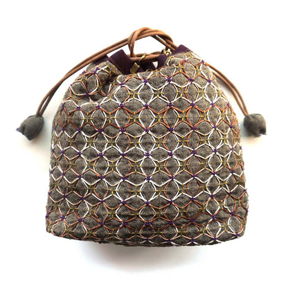 Woven Sashiko Koki Drawstring Bag Kit – Brown