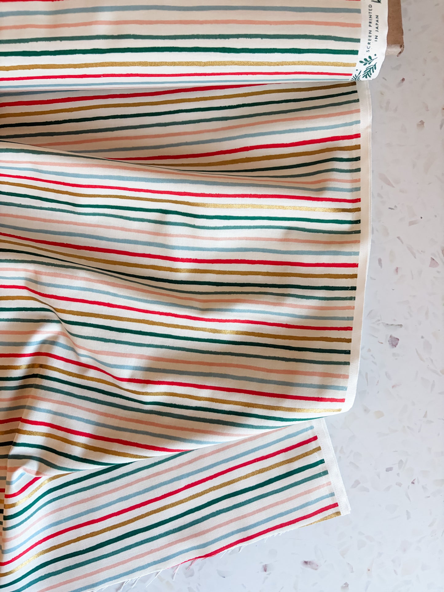 Holiday Classics Festive Stripe Cotton Fabric in Multi Metallic