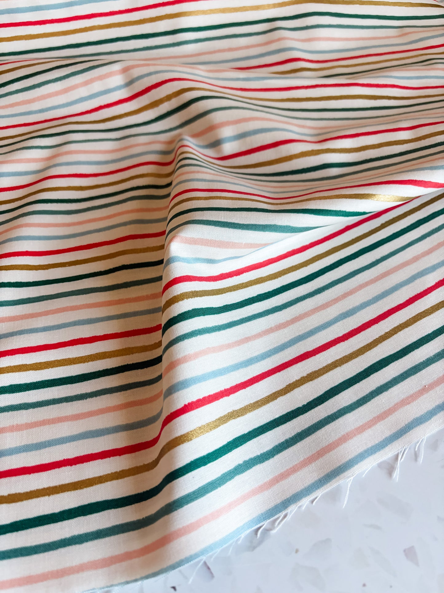 Holiday Classics Festive Stripe Cotton Fabric in Multi Metallic