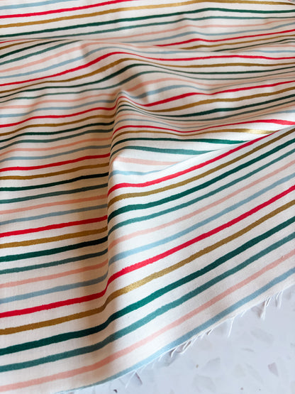 Holiday Classics Festive Stripe Cotton Fabric in Multi Metallic