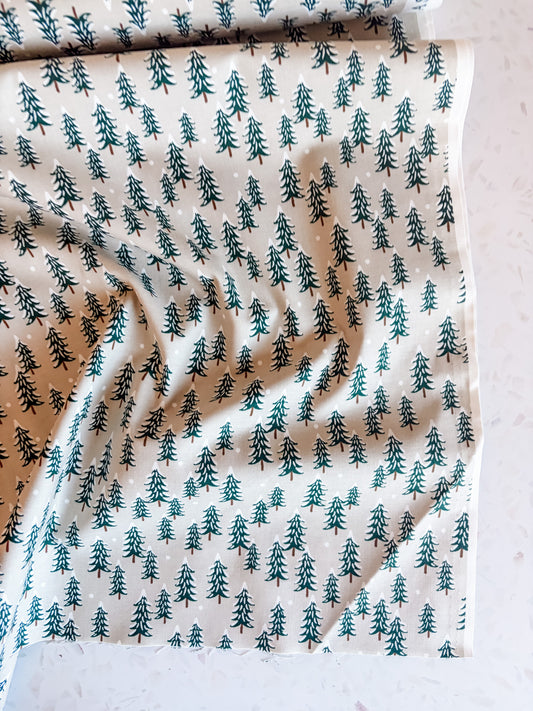 Holiday Classics Fir Trees Cotton Fabric in Linen