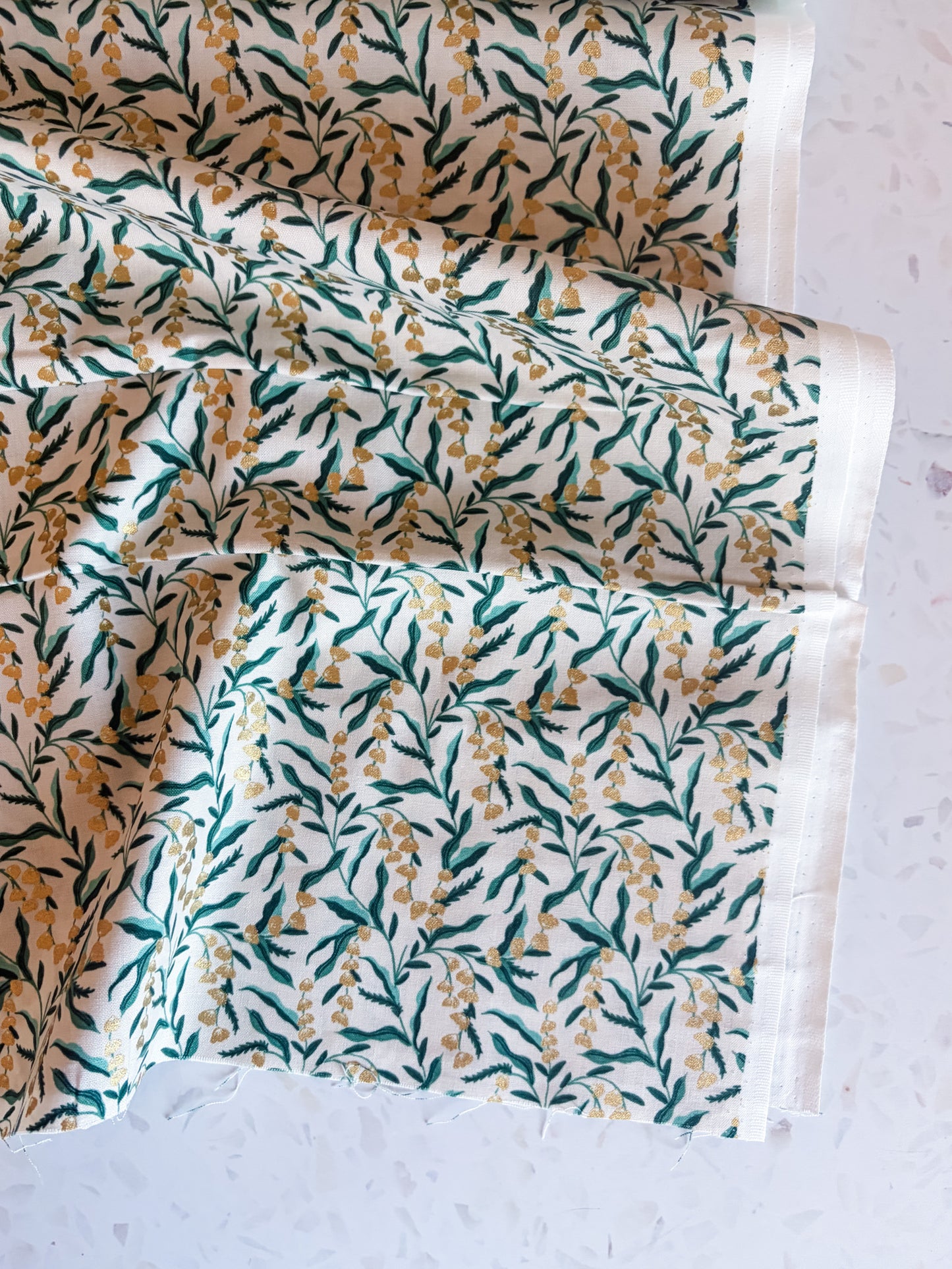 Vintage Garden Lily Cotton Fabric in Cream Metallic