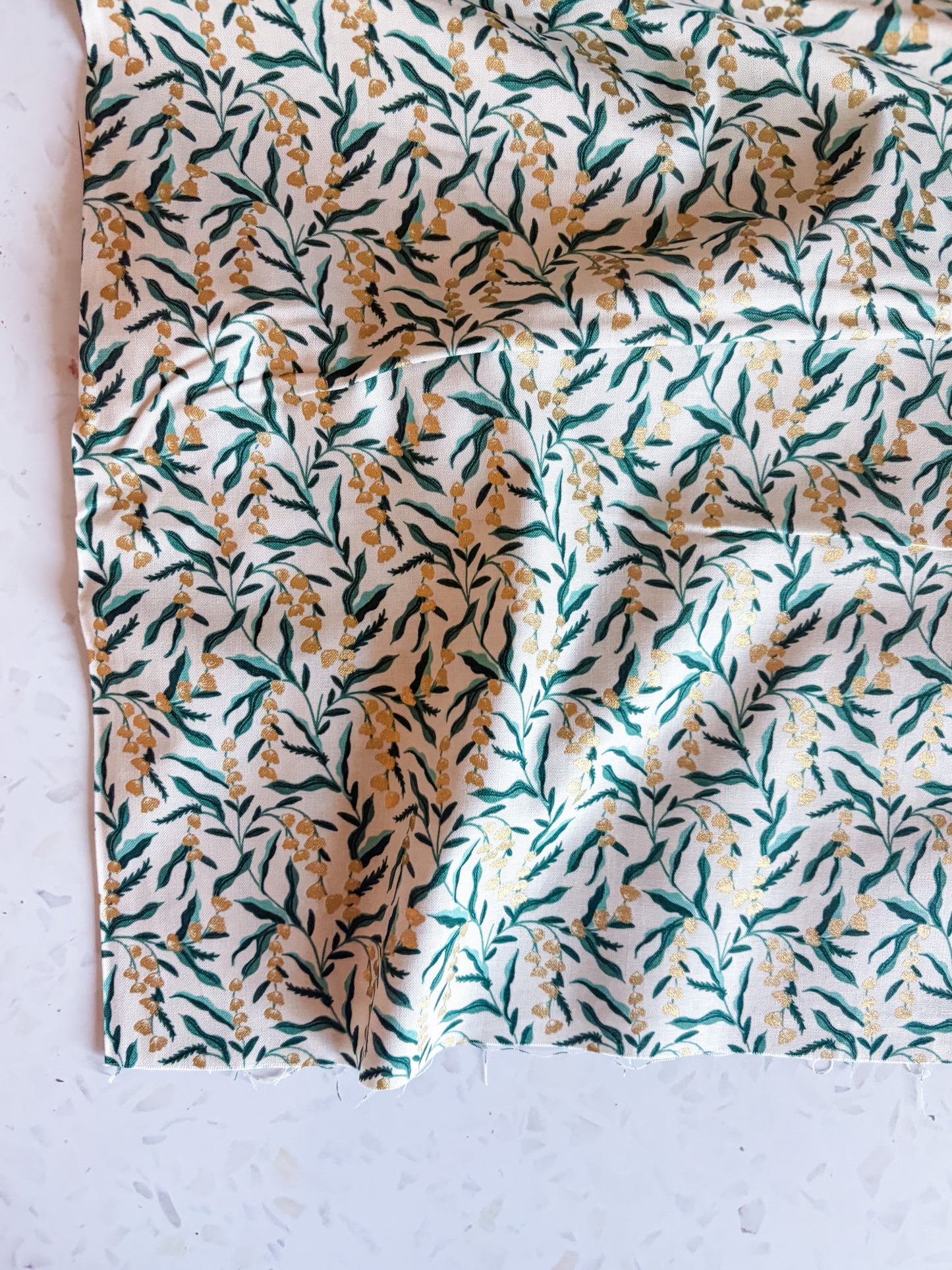 Vintage Garden Lily Cotton Fabric in Cream Metallic