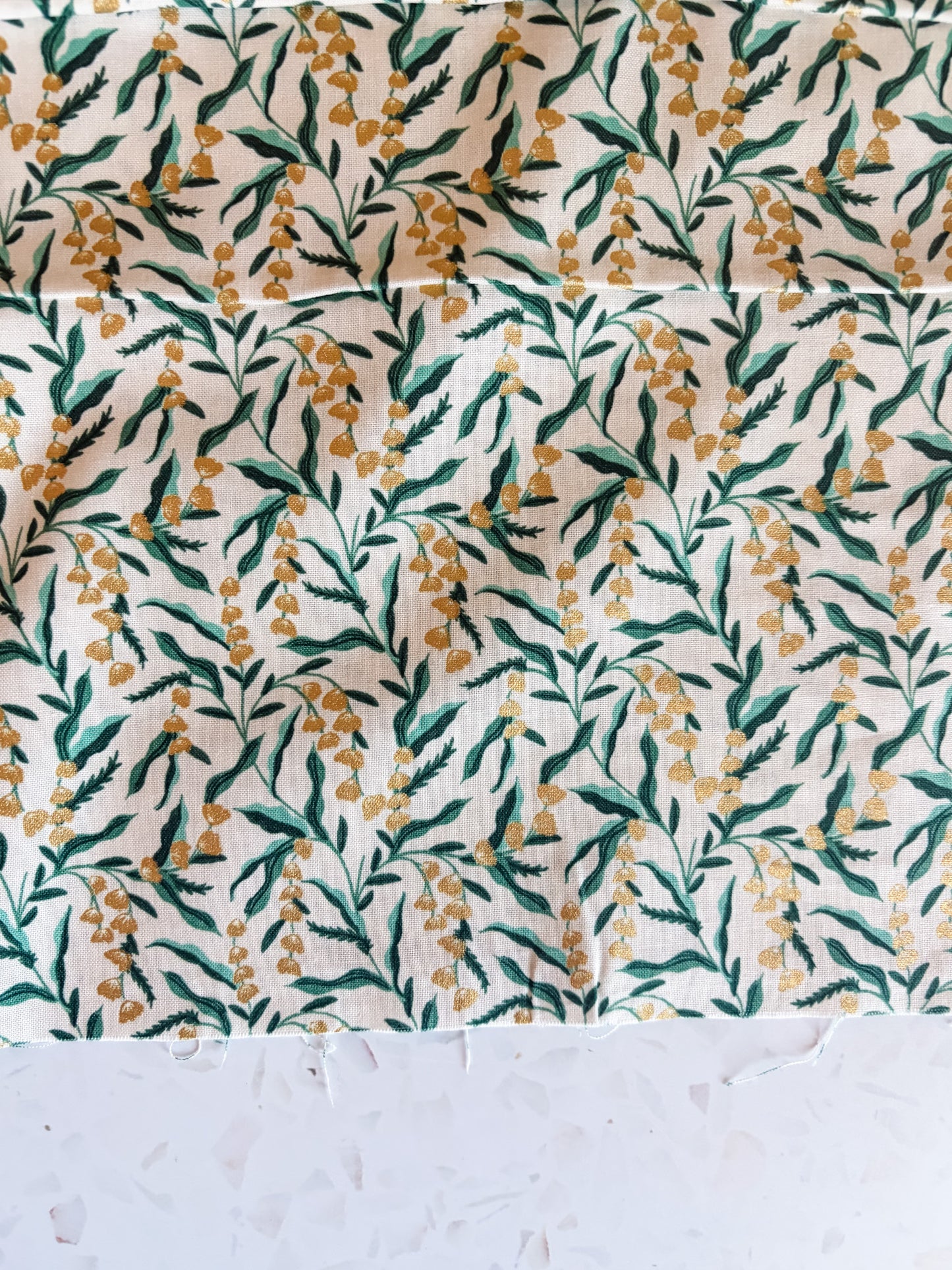 Vintage Garden Lily Cotton Fabric in Cream Metallic