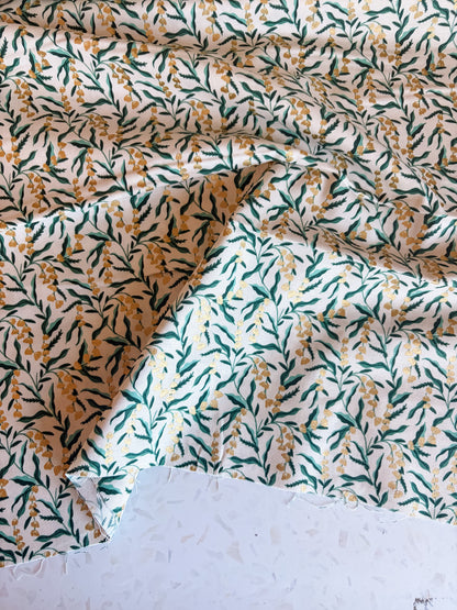 Vintage Garden Lily Cotton Fabric in Cream Metallic