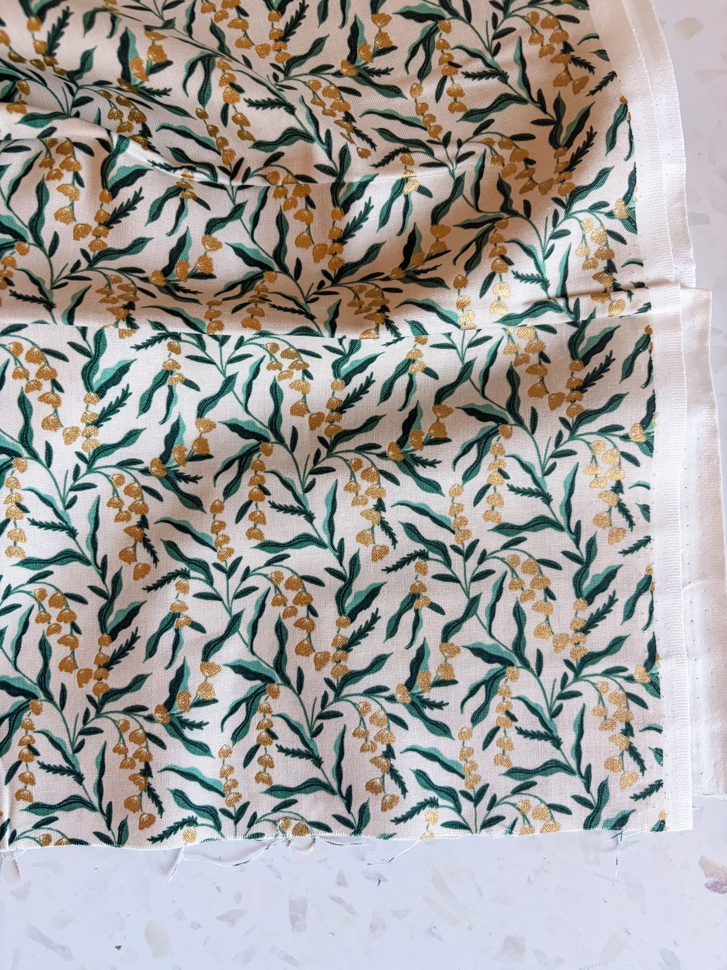 Vintage Garden Lily Cotton Fabric in Cream Metallic