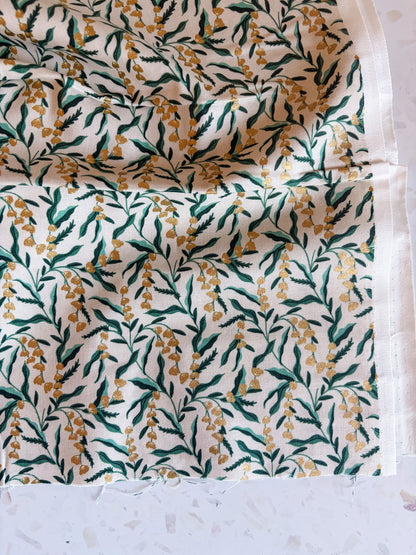 Vintage Garden Lily Cotton Fabric in Cream Metallic