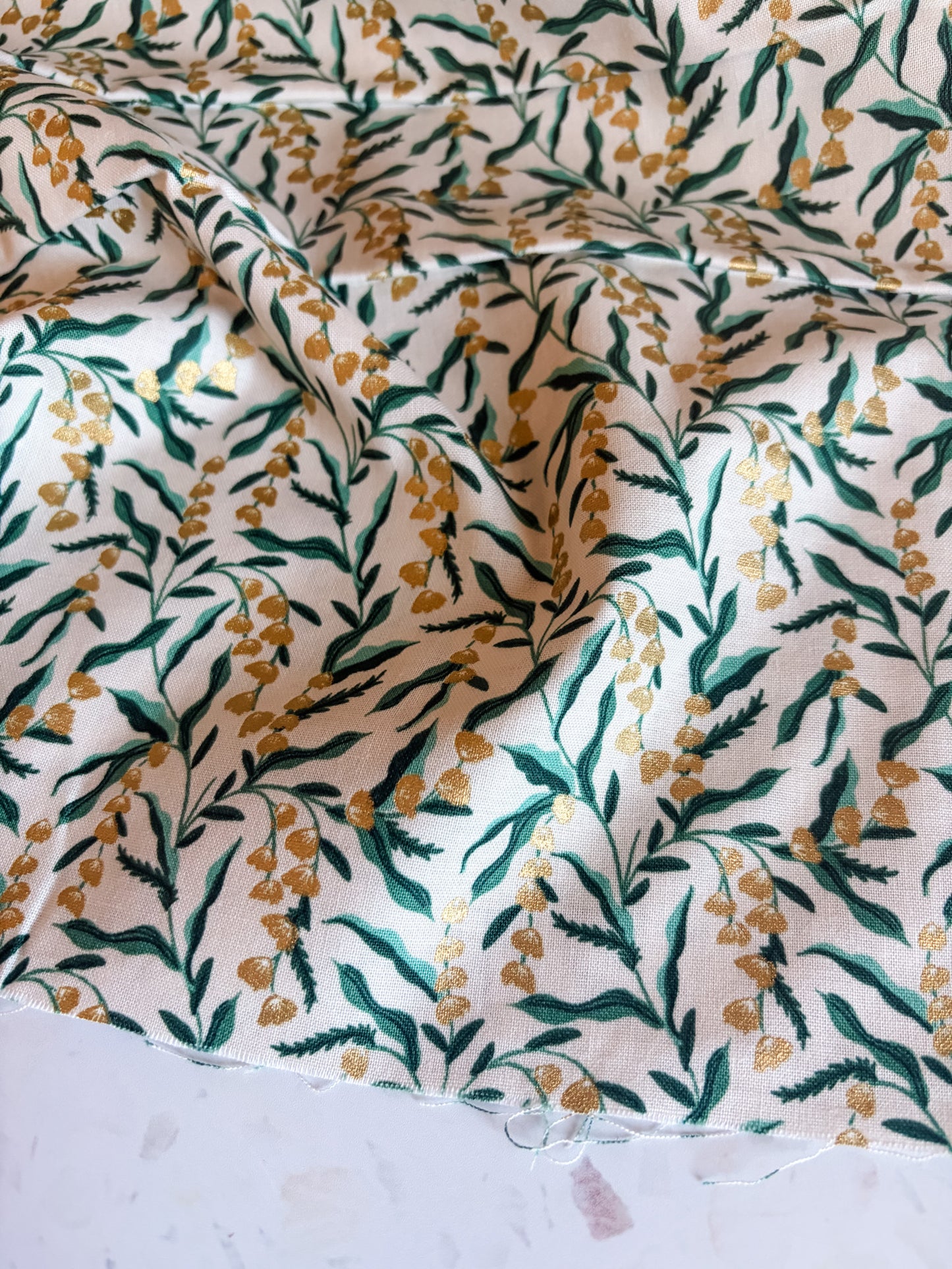 Vintage Garden Lily Cotton Fabric in Cream Metallic