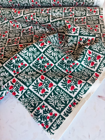 Holiday Classics Yuletide Floral Cotton Fabric in Evergreen