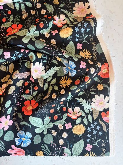 Strawberry Fields Canvas Fabric in Black