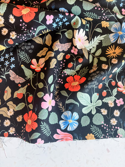 Strawberry Fields Canvas Fabric in Black