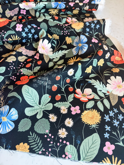 Strawberry Fields Canvas Fabric in Black