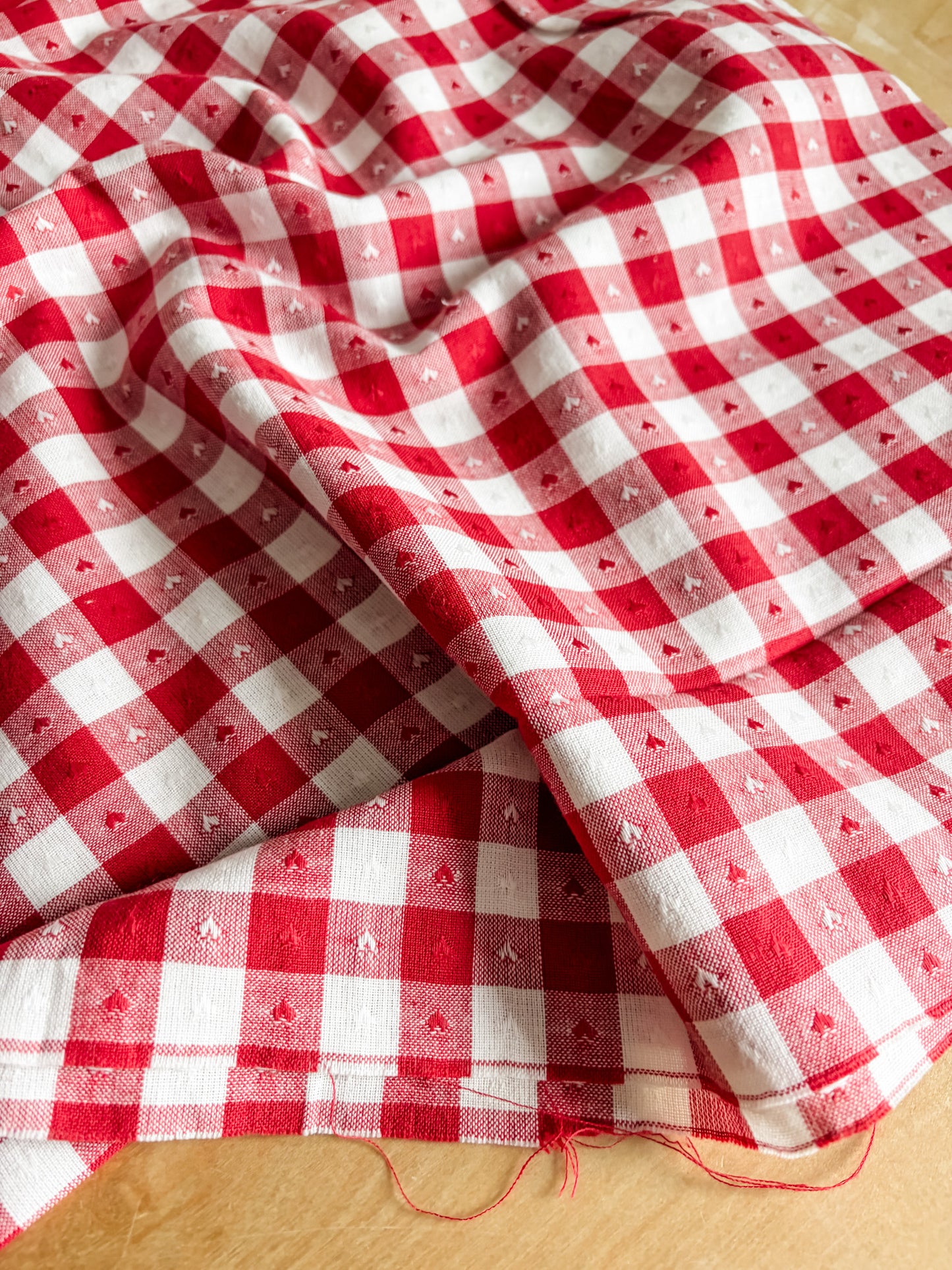 Fableism Gingham Dobby Hearts Gingham in Cherry