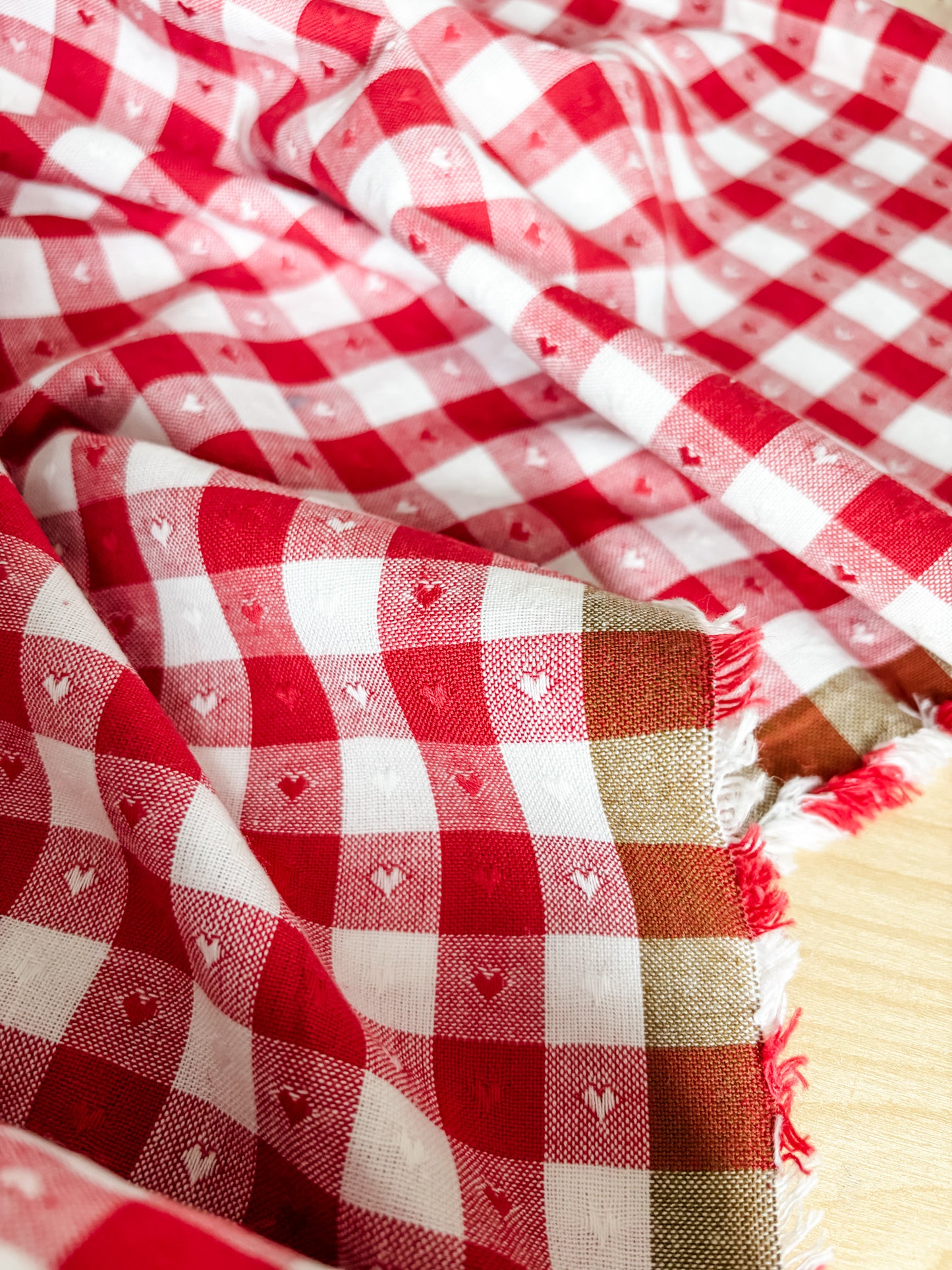 Fableism Gingham Dobby Hearts Gingham in Cherry