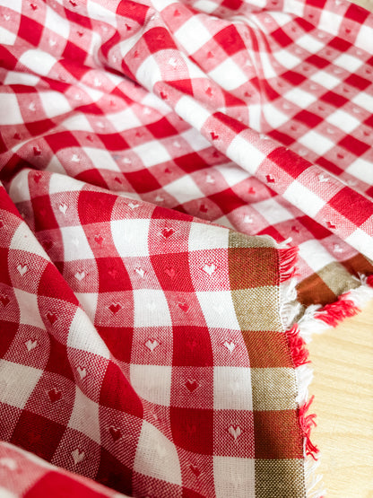 Fableism Gingham Dobby Hearts Gingham in Cherry