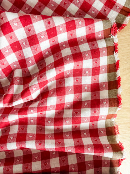 Fableism Gingham Dobby Hearts Gingham in Cherry