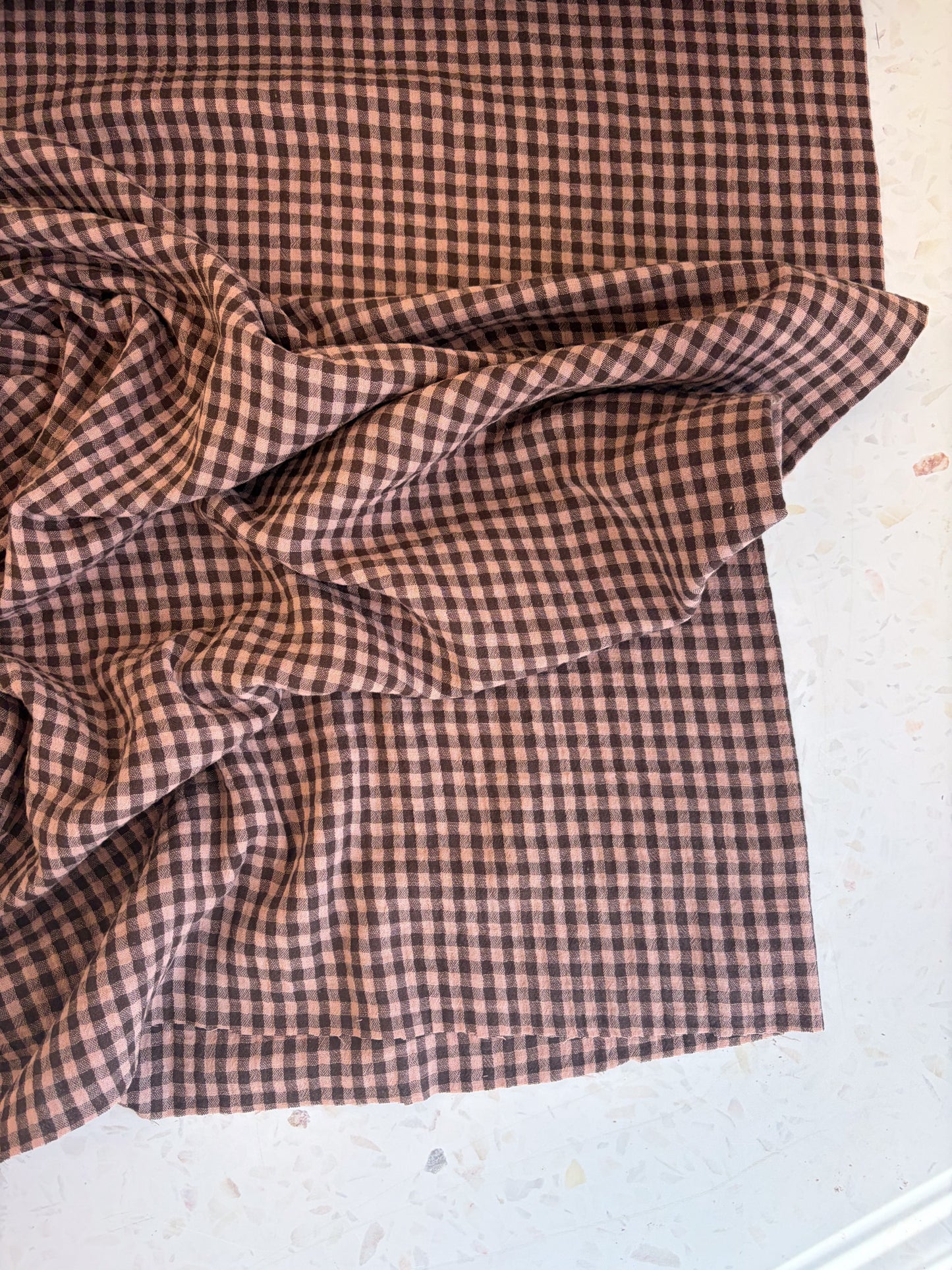 Lennon Yarn Dyed Double Gauze Check in Fawn/Espresso