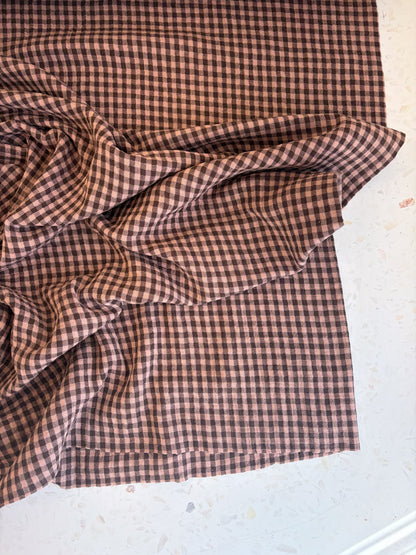 Lennon Yarn Dyed Double Gauze Check in Fawn/Espresso