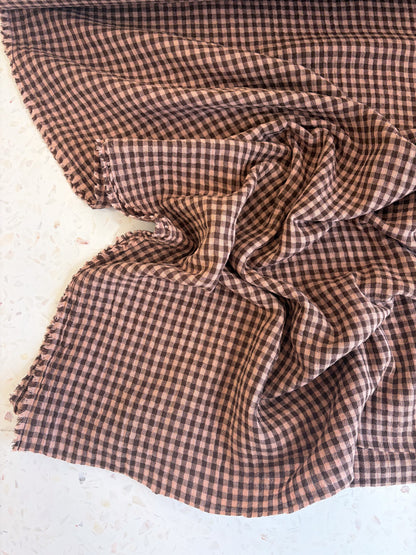 Lennon Yarn Dyed Double Gauze Check in Fawn/Espresso