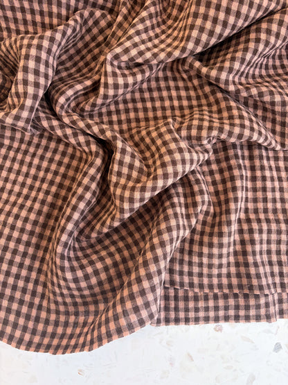 Lennon Yarn Dyed Double Gauze Check in Fawn/Espresso