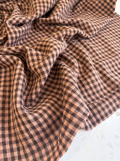 Lennon Yarn Dyed Double Gauze Check in Fawn/Espresso