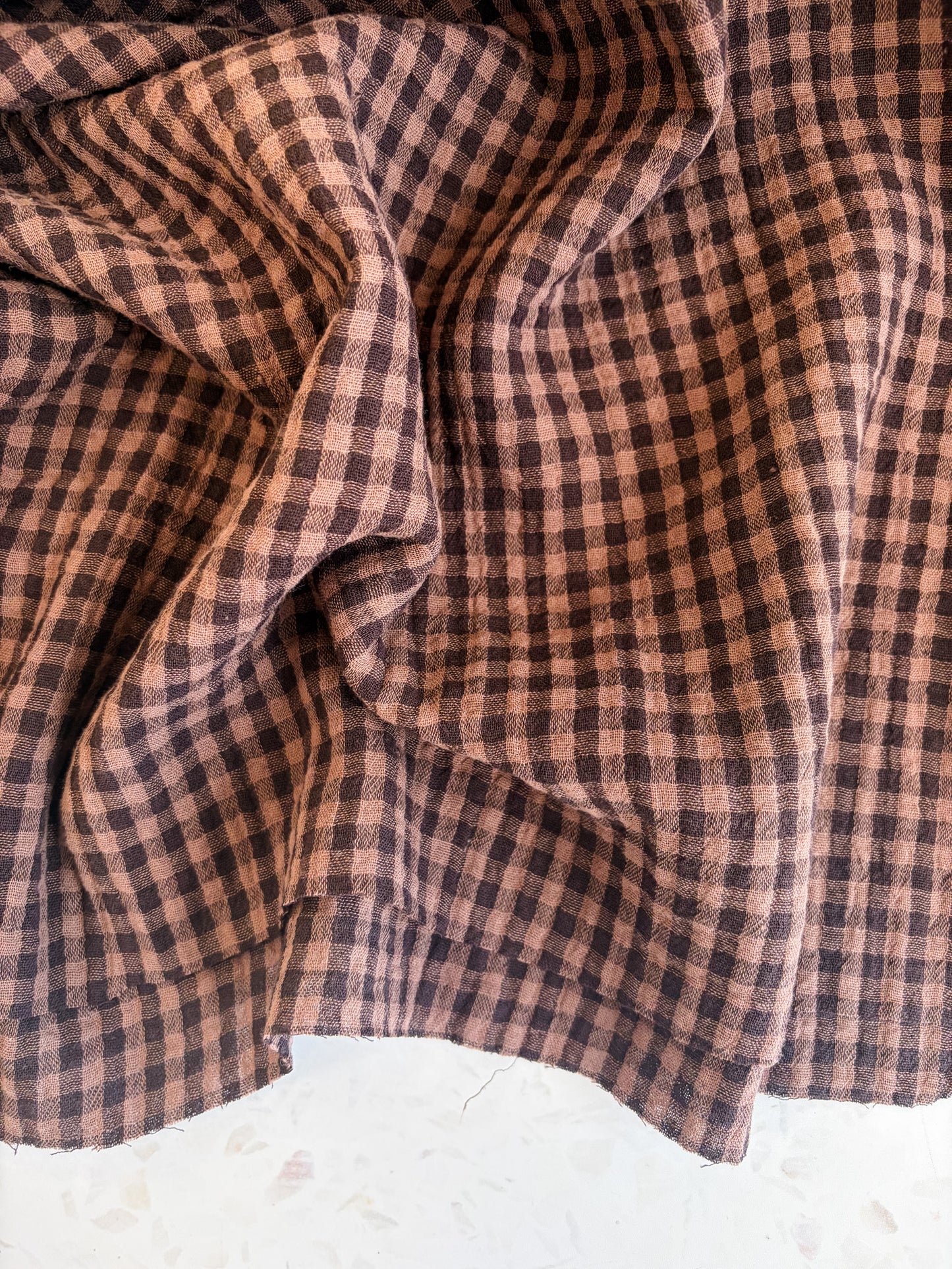 PRESALE – Lennon Yarn Dyed Double Gauze Check in Cocoa