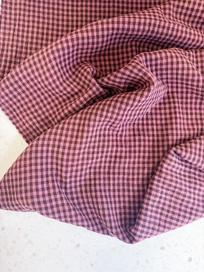 Lennon Yarn Dyed Double Gauze Check in Plum