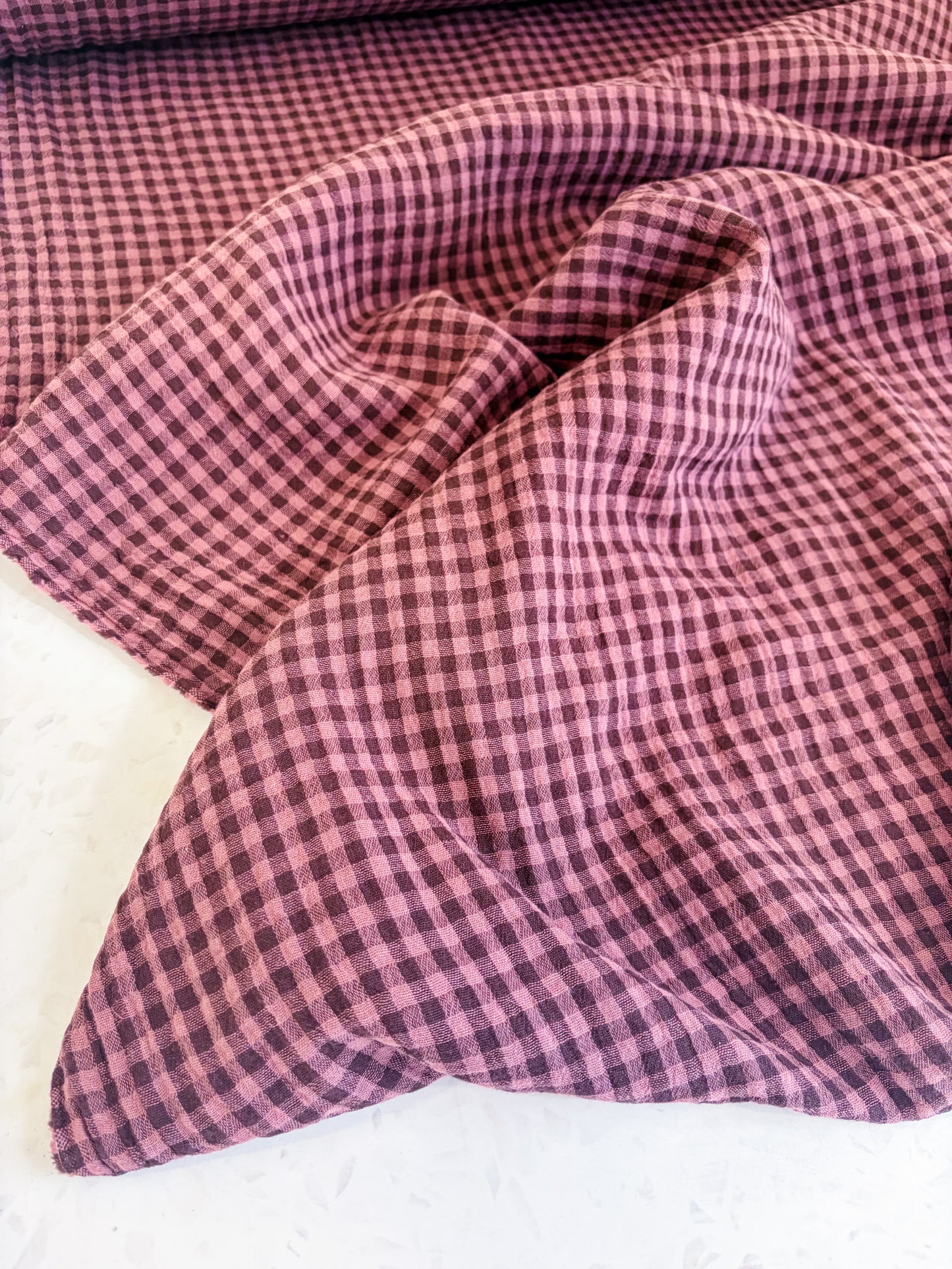 Lennon Yarn Dyed Double Gauze Check in Plum