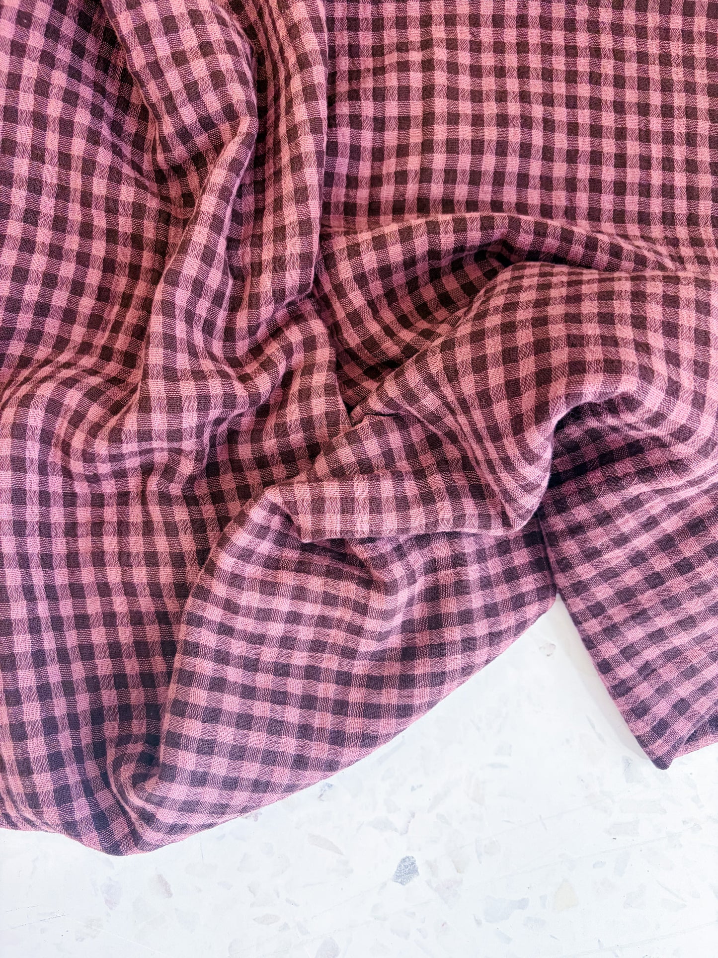 Lennon Yarn Dyed Double Gauze Check in Plum