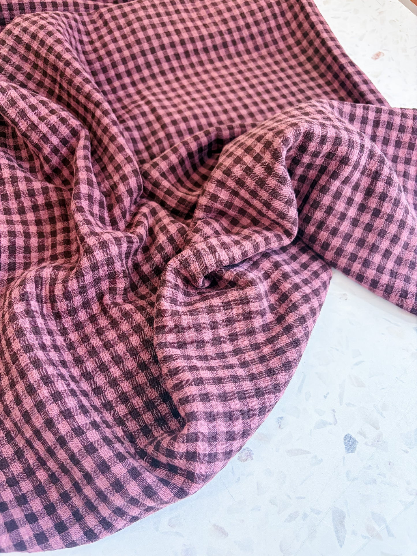 Lennon Yarn Dyed Double Gauze Check in Plum