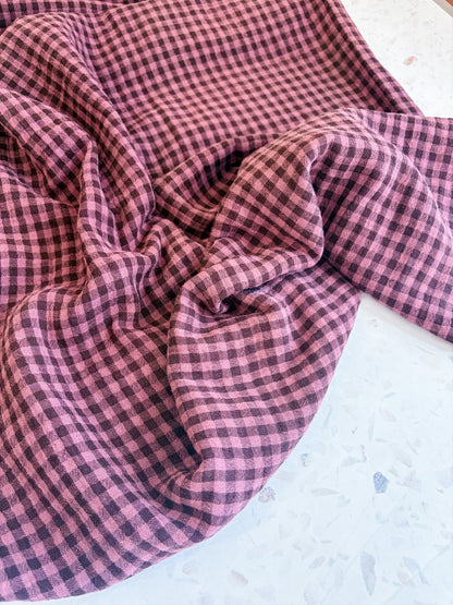 Lennon Yarn Dyed Double Gauze Check in Plum